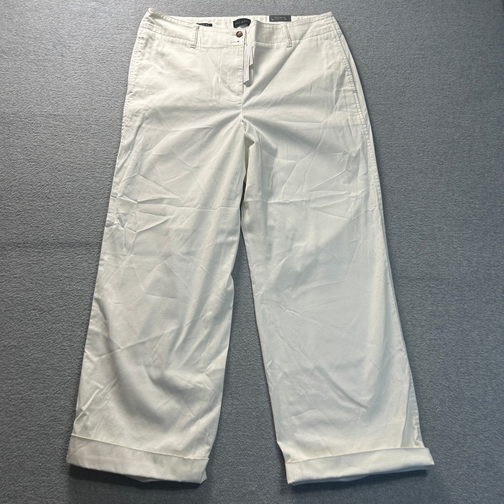 Talbots New England Chino Straight Leg Pants Womens 12 White Mid Rise Cuffed Hen